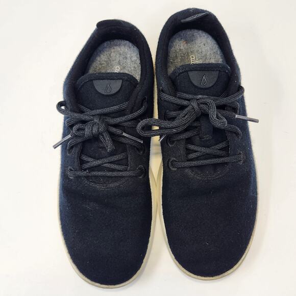 Allbirds Men Wool Runners Black White Sneaker Size 9 Lace Up Low Top Merino Wool - Picture 2 of 8